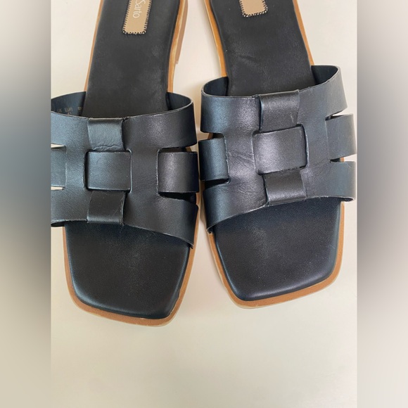 Franco Sarto Mazy Black Leather Woven Square Toe Slide Sandals Size 11 - Picture 7 of 10